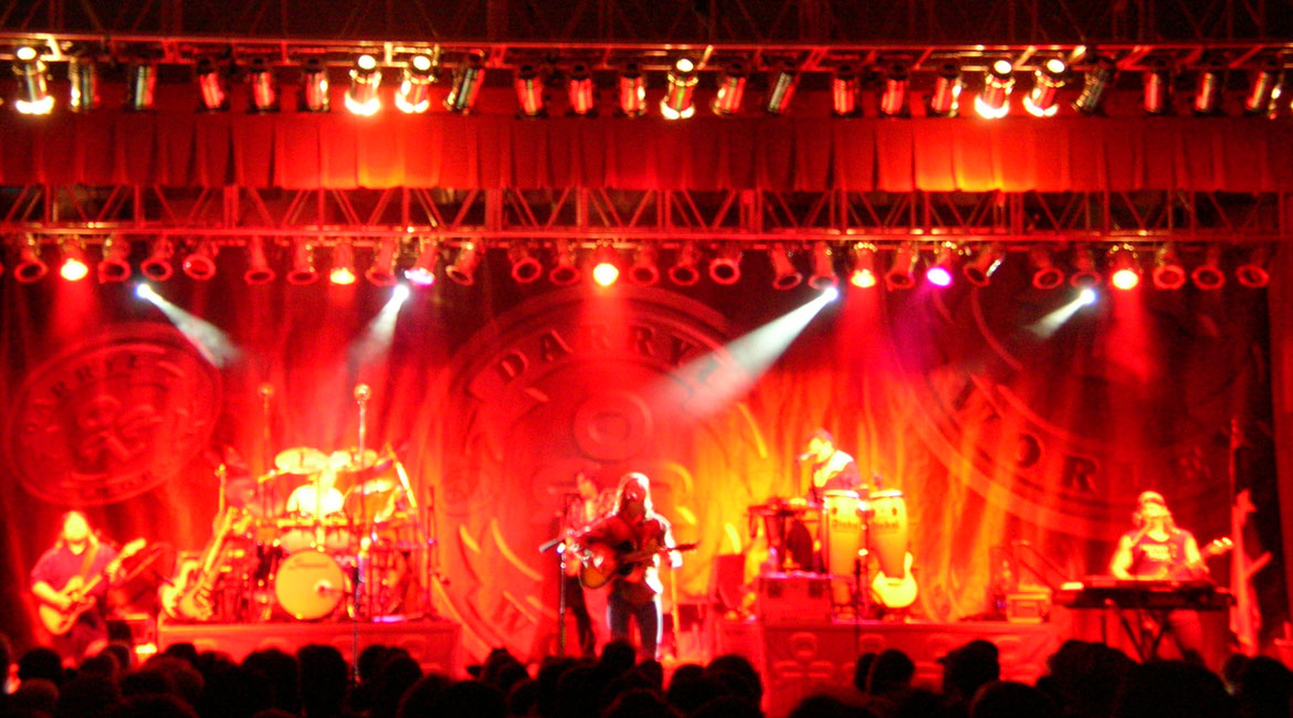 Live music production equipment on stage